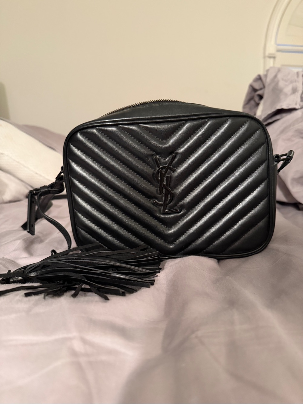 Saint Laurent Black Chevron Quilted Camera Crossbody (original price $1850CDN)
